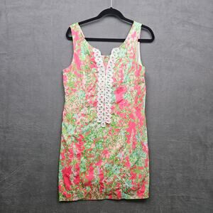 Lilly Pulitzer Cathy Flamingo Pink Southern Charm Lace Front Shift Dress Size 8